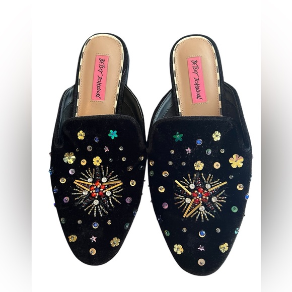 Betsey Johnson Shoes - Betsey Johnson Solar velvet sequin beaded slides mules size 8.5 black multicolor
